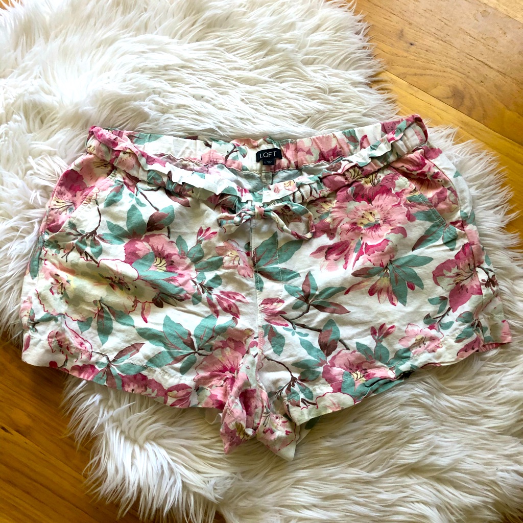 Loft Floral Linen Shorts, Size Large